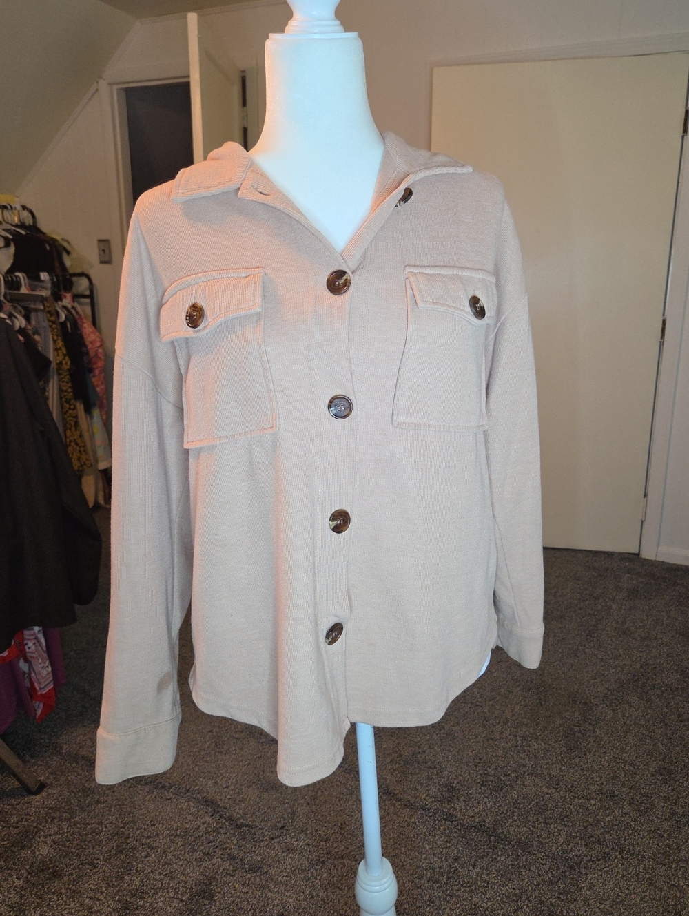 Hippie Rose Light Pink Button-Front Utility Shacket - Women